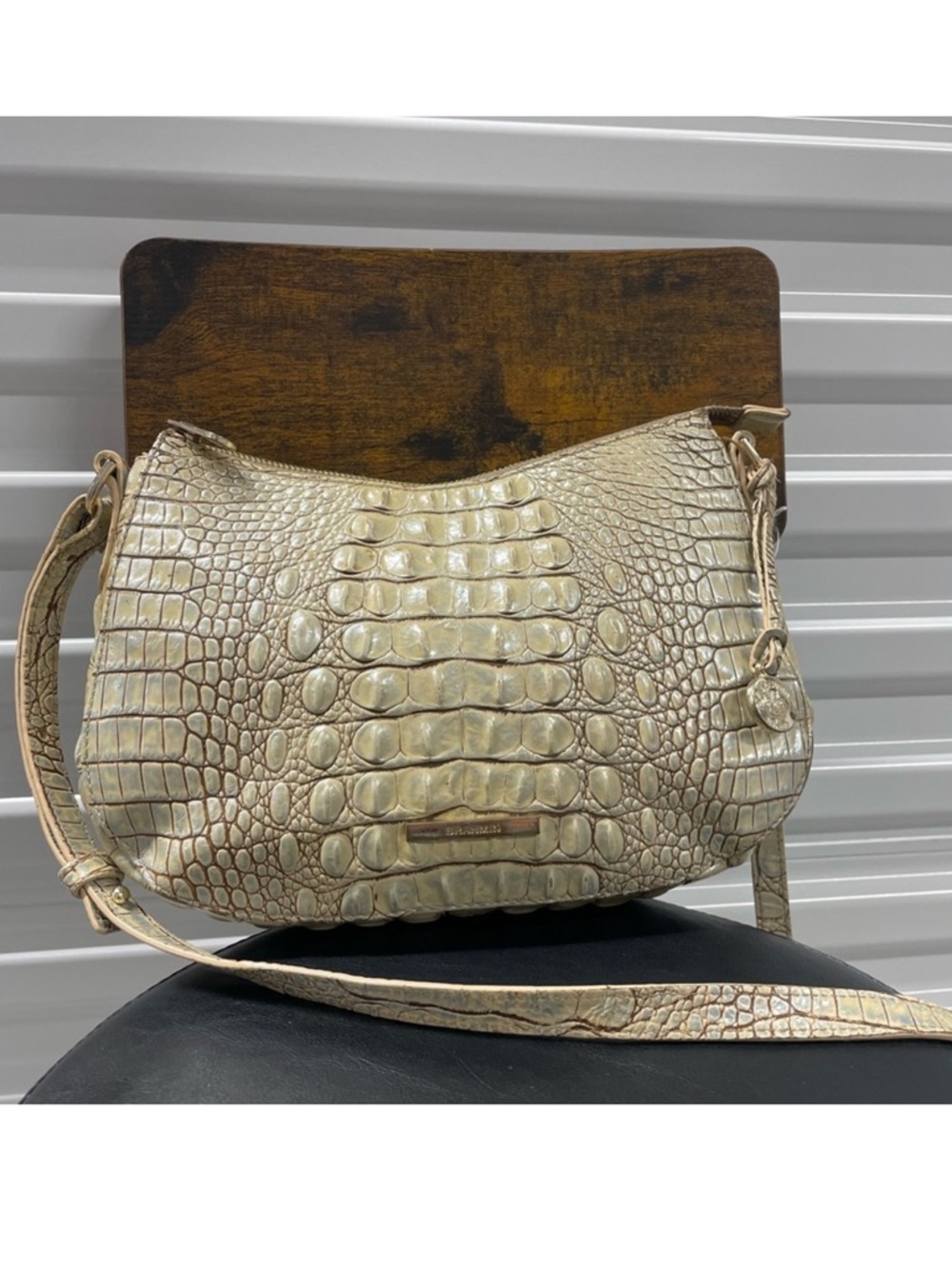 Brahmin Cream Crocodile Embossed Shoulder Bag